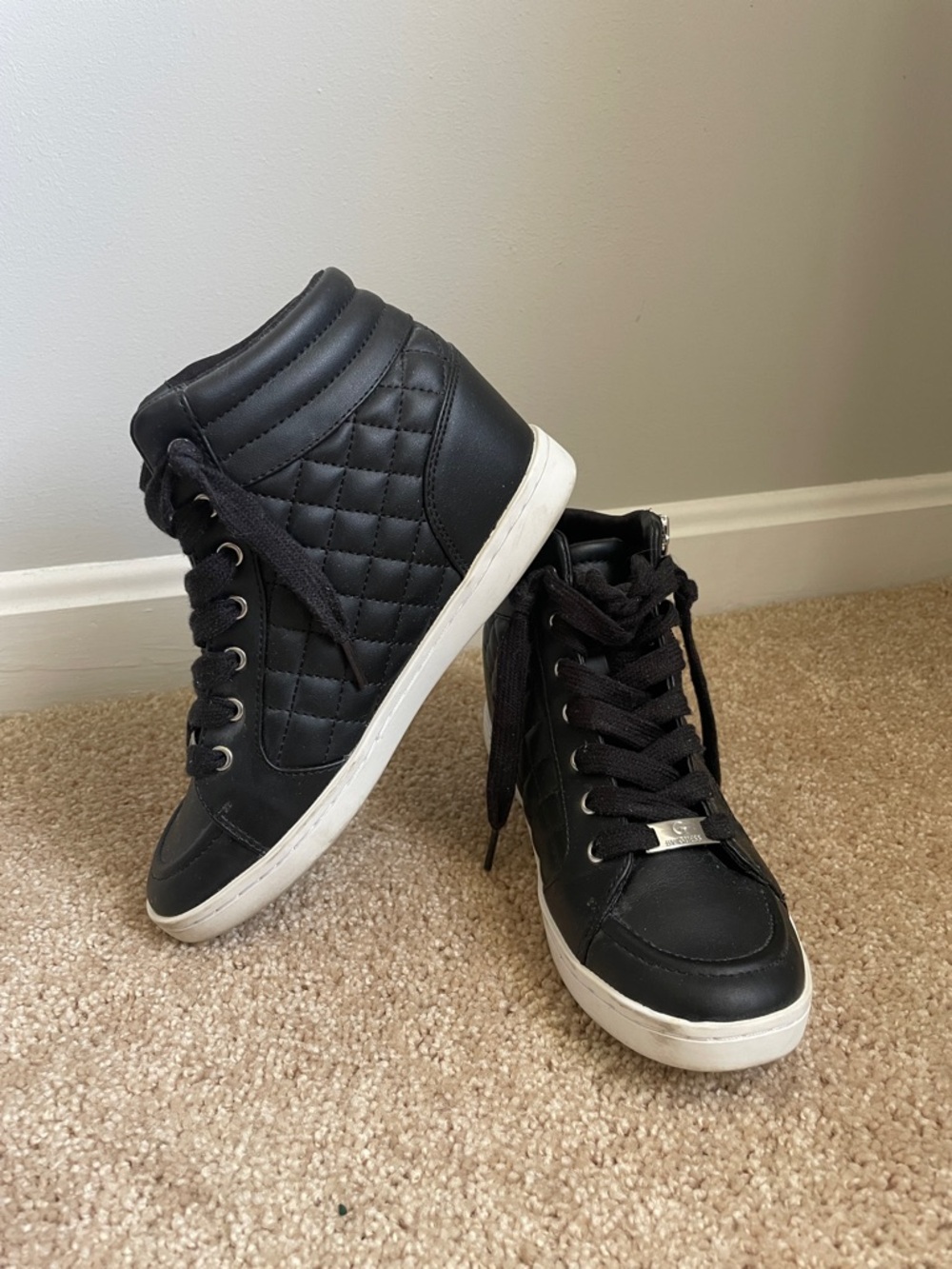 G by Guess Black Quilted High-Top Sneakers